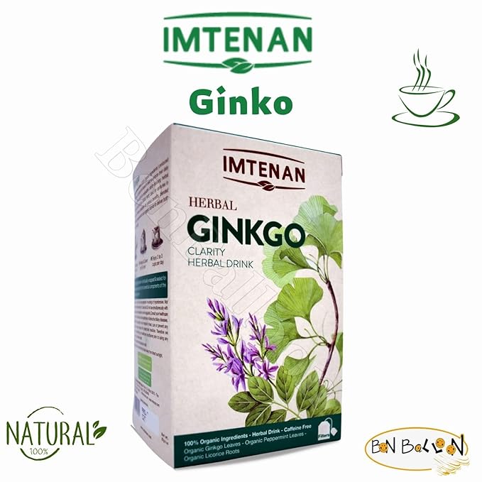 Imtenan Ginkgo Premium Dried 18 Sachets Herbal Tea Bags Ginkgo Natural Herbs Oriental Egyptian Arabic Non Gmo Kosher Imtenan Herbal Tea - امتنان شاي الجنكة