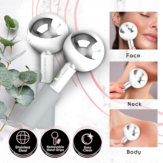 Ice Globes for Facials | Unbreakable Steel Cooling Roller | Cryo Sticks for Face | Massager for Face Neck & Eyes | Skin Care for Dark Circles, Puffiness, Wrinkles, Collagen Production (GRAY)