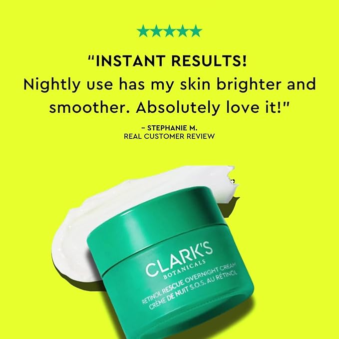 Clark's Botanicals Retinol Rescue Overnight Cream: Hyaluronic Acid & Patented Vitamin C, All Skin Types, Patented Time-Release Retinol, 30ml | 1oz