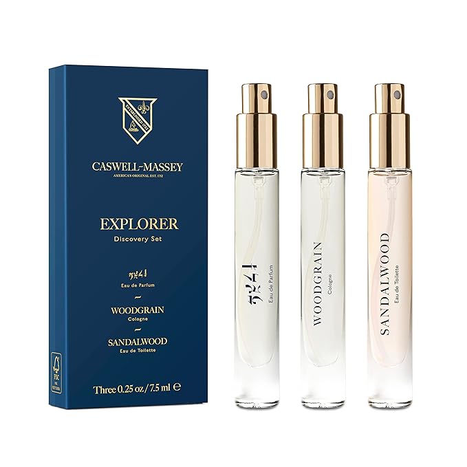 Caswell-Massey Explorer Cologne Discovery Set, Includes 2571, Woodgrain & Sandalwood, Indulge in Enduring American Scents, Travel Size Cologne Set, Cologne for Men, 0.25 Fl Oz Each
