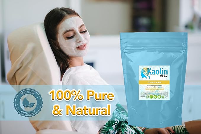 Pure Kaolin Clay - 100% Natural | 2.2 Pounds (1kg) | Smooth and Silky Texture, Easy Mixing, Perfect for Face, Body, and Bathbombs