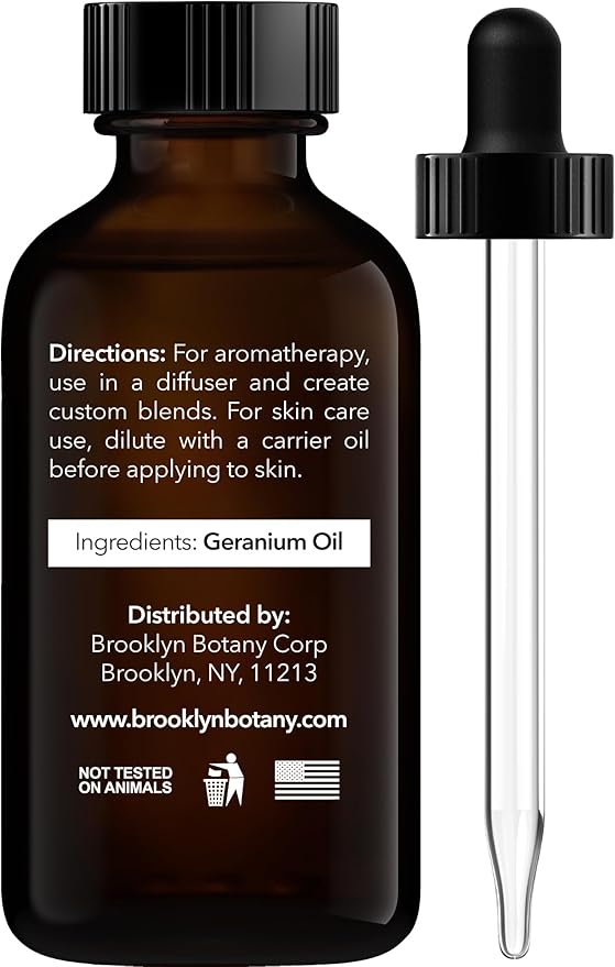 Brooklyn Botany Geranium Essential Oil – 100% Pure and Natural – Premium Grade Oil with Dropper - for Aromatherapy and Diffuser - 1 Fl Oz