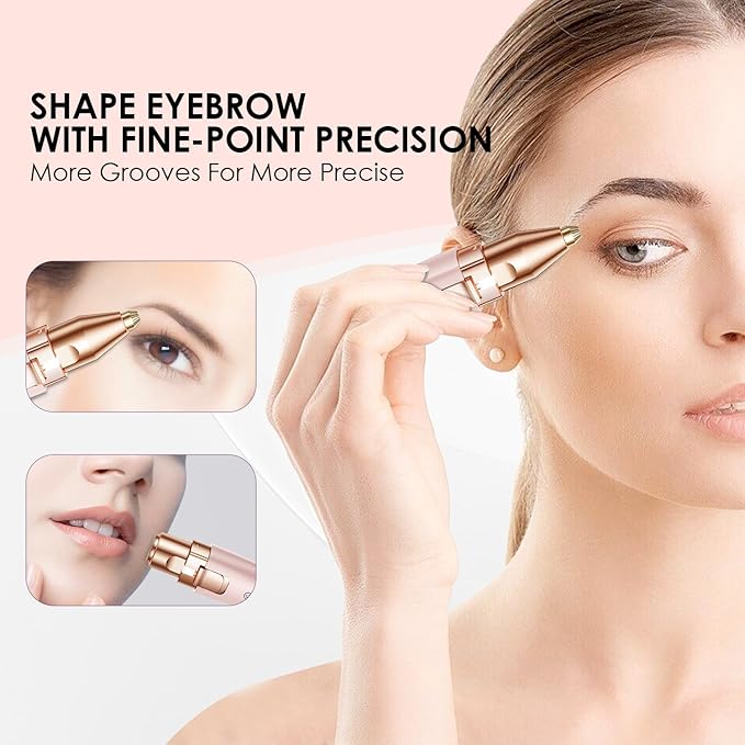 Eyebrow Facial Trimmer: 2 in1 Rechargeable Facial Hair Removal and Eyebrow Shaver - Face Lips Body Painless Facial Razor with Built-in LED Light (Pink)