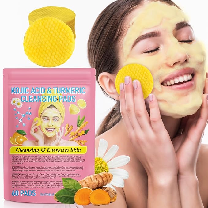 Turmeric Cleansing Pads, 60PCS Turmeric Cleansing Pads for Dark Spots, Turmeric Face Scrub Pads for Face Cleansing and Exfoliation, Helps Balance Skin Oil and Water