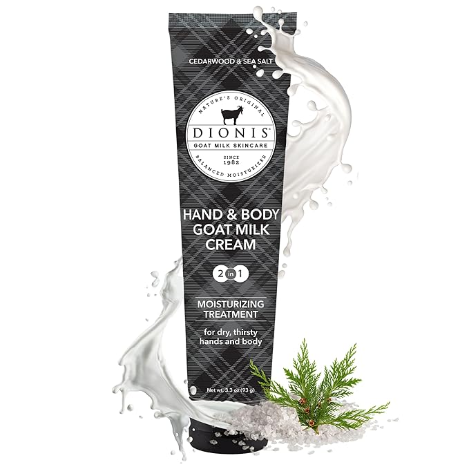 Dionis Goat Milk Skincare Scented Hand & Body Cream - Travel Size Lotion For Hydrating & Moisturizing Dry and Sensitive Skin, Cruelty Free, Paraben Free Made in The USA, Cedarwood & Sea Salt, 3.3 oz