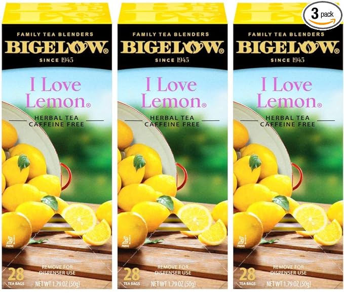 Bigelow I Love Lemon Herbal Tea Bags 28-Count Box (Pack of 3) Lemon-flavored Herbal Tea Bags with Vitamin C All Natural