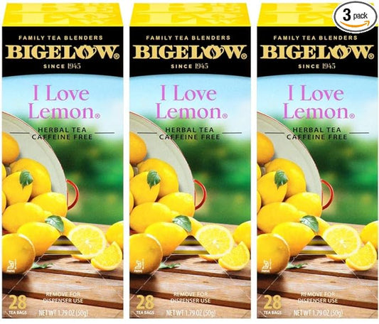 Bigelow I Love Lemon Herbal Tea Bags 28-Count Box (Pack of 3) Lemon-flavored Herbal Tea Bags with Vitamin C All Natural