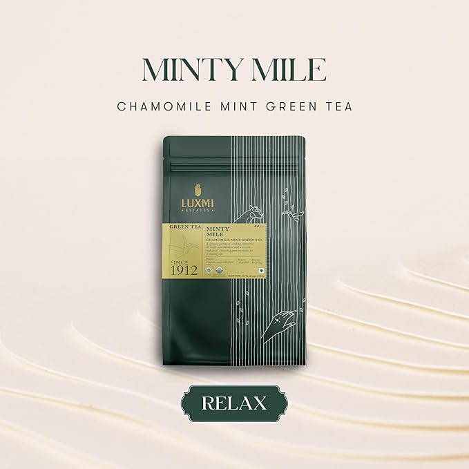 Luxmi Estates - Minty Mile - Organic Chamomile Mint Tea - 50 Tea Bags | With Chamomile, Lemongrass, Spearmint and Peppermint | Low Caffeine Chamomile Tea | Best for Night Time