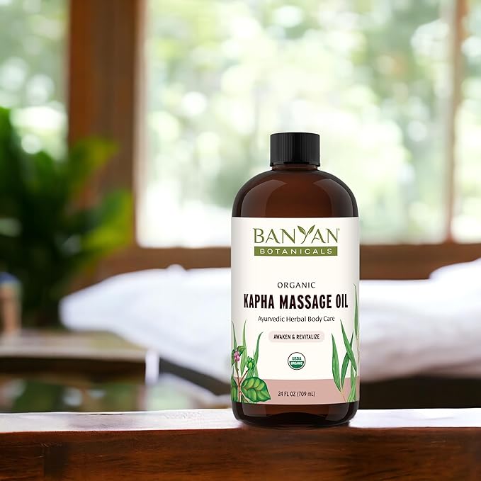 Banyan Botanicals Kapha Massage Oil – Organic Massage Oil with Chitrak and Tulsi – Warming Ayurvedic Oil to Revitalize The Tissues and Awaken The Mind – 24 oz. – Non-GMO Sustainably Sourced Vegan