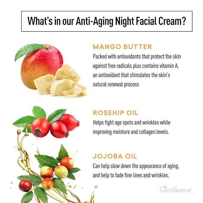 Just Nutritive Anti-Aging Night Facial Cream | Best Night Cream for Awesome Looking Skin | Anti Wrinkle Cream | Anti Aging Night Cream For Face | Anti Aging Skin Care 2oz