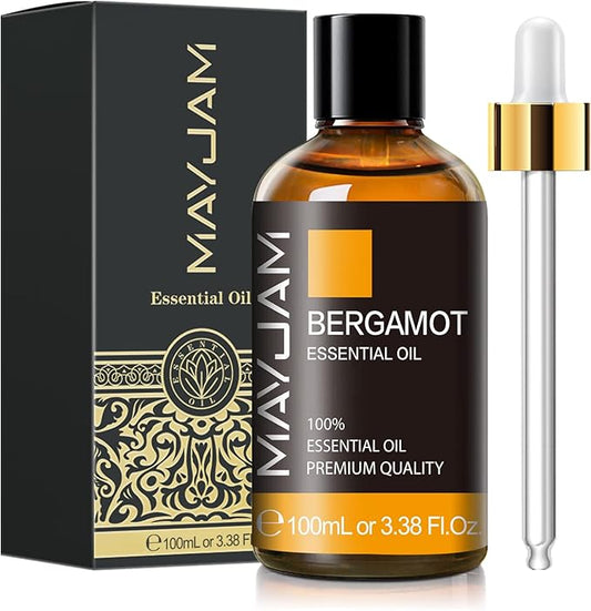 Bergamot Essential Oil, MAYJAM Premium Pure Essential Oils, 3.38FL.OZ Large Volume for Diffusers Soap Candle Making, Ideal for Home Office Car Yoga Use