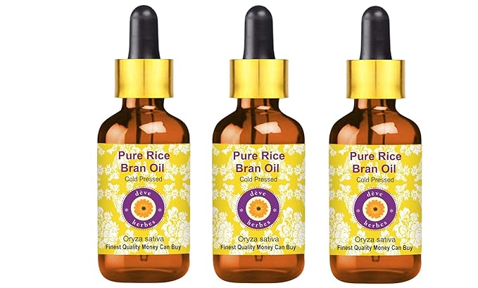 dève herbes Pure Rice Bran Oil (Oryza Sativa) with Glass Dropper Cold Pressed (Pack of Three)100ml X 3 (10 oz)