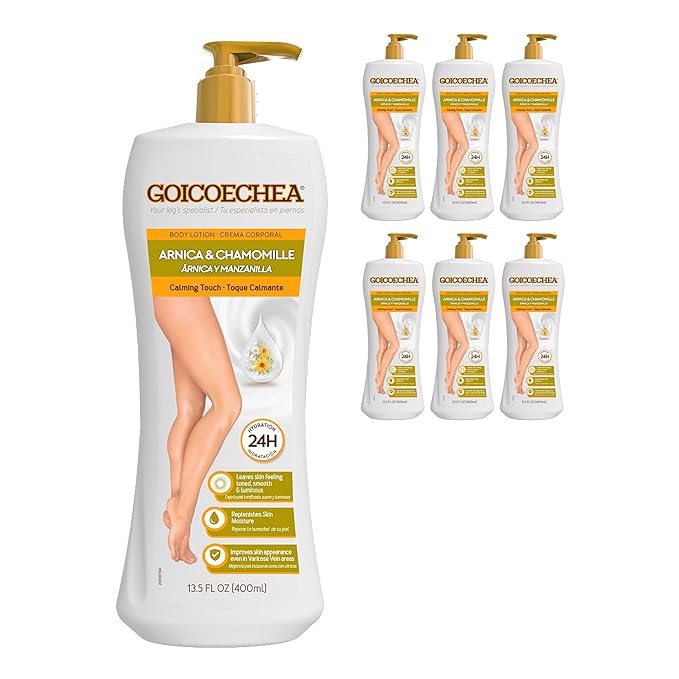 Goicoechea Calming Touch Body Lotion, Moisturizing Skin Care with Arnica & Chamomile, Varicose Veins Cream, Improves Appearance of Varicose Veins, Arnica Cream for Restful Legs, 13.5 oz (Pack of 6)