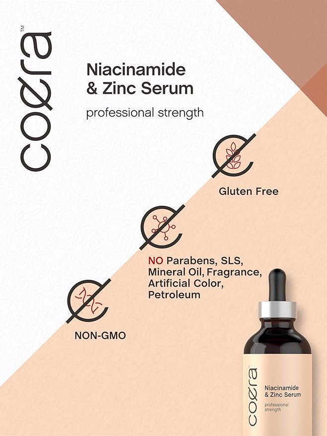 Coera Niacinamide Serum with Zinc | 4 fl oz | Moisturizer for Face and Skin | with Hyaluronic Acid | Professional Strength Formula | Free of Parabens, SLS & Fragrances | Packaging May Vary