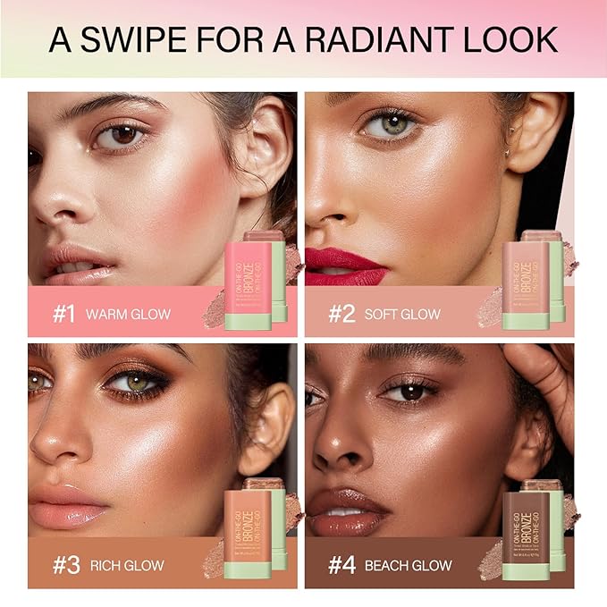 Cream Bronzer Stick,Contour Stick Facial Contouring Stick,Long Lasting Highlighter Waterproof Highlight Makeup,Buildable Shimmer Sparkle Face Bronzer Face Shaping,01 Warm Glow