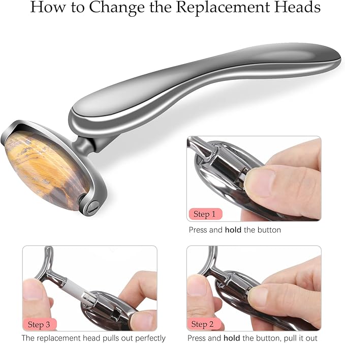 I·B·N G Jade Face Roller, Facial Tools Face Rollers for Women, Face Massage Skin Care Beauty Tools with 3 Interchangeable Heads (Cat Eye+Black)