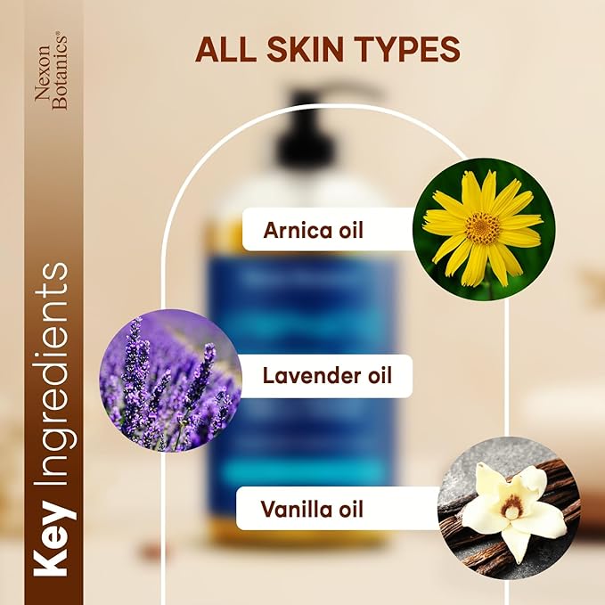 Lymphatic Drainage Massage Oil 8 fl oz - Facial Lymphatic Massage - Muscle Relief & Natural Detox - Arnica, Lavender, Vanilla & Orange - Nexon Botanics