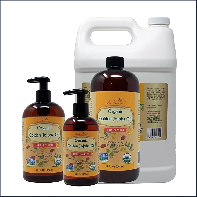 Verdana Organic USDA Certified Organic Golden Jojoba Oil, Cold Pressed, Unrefined, 1 Gallon (128 Fl Oz) Bulk size