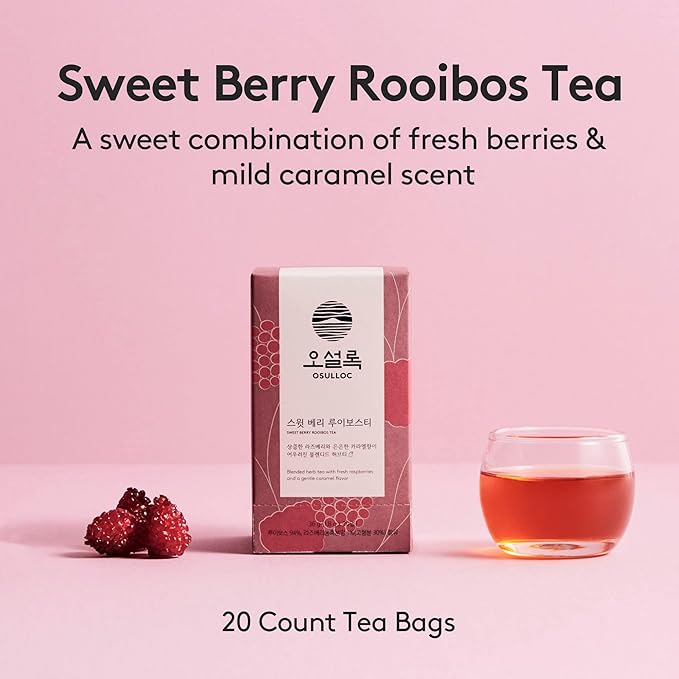 OSULLOC Sweet Berry Rooibos Tea, Herbal & Fruit Tea Blend, Premium Blended Tea from Jeju, Tea Bag Series 20 count, 1.06 oz, 30g