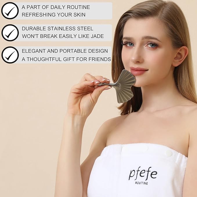 Stainless Steel Gua Sha & Face Roller, Ginkgo Gua Sha for Esthetician Supplies Women Gift, Skin Care Tool for Puffiness, Wrinkles, Dark Circles