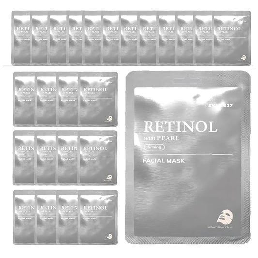 SKIN627 Bulk 24PK Face Masks Skincare, Facial Mask, Sheet Masks Korean (24PK Retinol with Pearl)