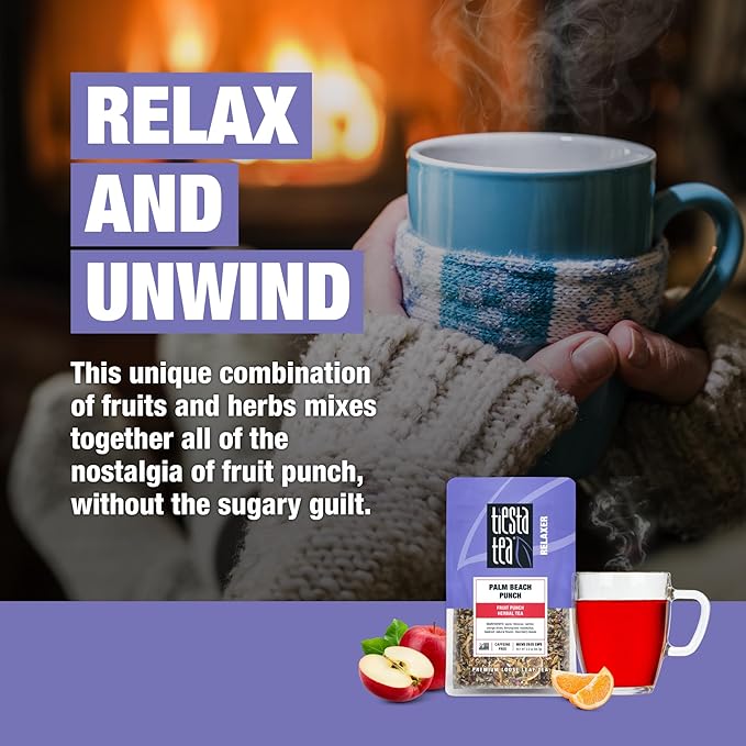 Tiesta Tea - Palm Beach Punch | Loose Leaf | Fruit Punch Herbal Tea | Caffeine-Free Tropical Blend with Apple and Orange | Brew Hot or Iced | Resealable Pouch | 25 Cups | 2 Ounce