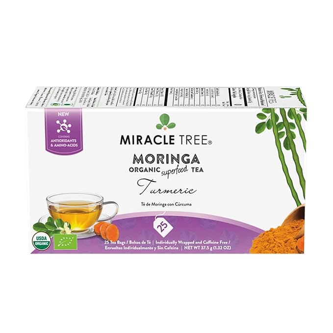 Miracle Tree - 3 Count of Organic Moringa Superfood Tea, 25 Individually Sealed Tea Bags, Turmeric (Keto, Detox, Energy/Immunity Booster, Vegan, Gluten-Free, Organic, Non-GMO, Caffeine-Free)