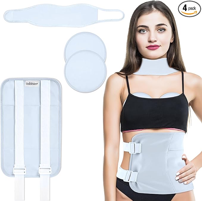 Castor Oil Pack Wrap Kit, 4 Pcs Organic Cotton, Adjustable Strap for Neck, Waist, Chest, Knee, Reusable, Washable - Detox, Constipation, Inflammation