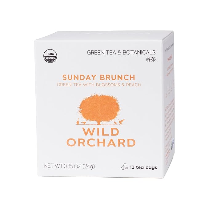 Wild Orchard Regenerative Organic Certified Flavored Green Tea - Sunday Brunch (12 Tea Bags) - With Delicate Flower Petals - Regeneratively Cultivated on Jeju Island in South Korea
