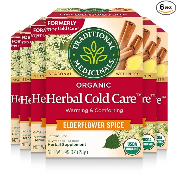 Traditional Medicinals Tea, Herbal Cold Care Seasonal Tea with Elderflower Spice, 96 Tea Bags(Pack of 6)