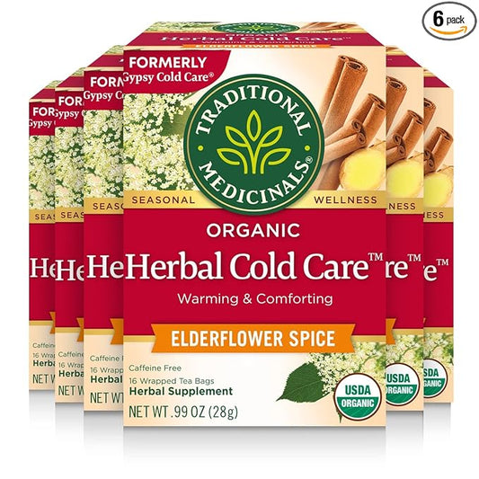 Traditional Medicinals Tea, Herbal Cold Care Seasonal Tea with Elderflower Spice, 96 Tea Bags(Pack of 6)