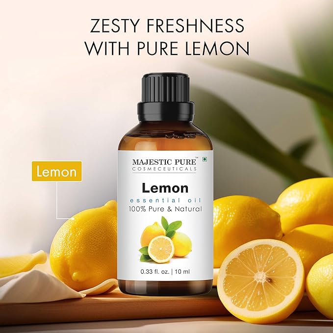 Majestic Pure Lemon Essential Oil - 100% Pure Lemon Oil for Aromatherapy, Massage & Topical Uses, Perfect for Diffuser & Essential Oil Diffuser - 1 Fl Oz