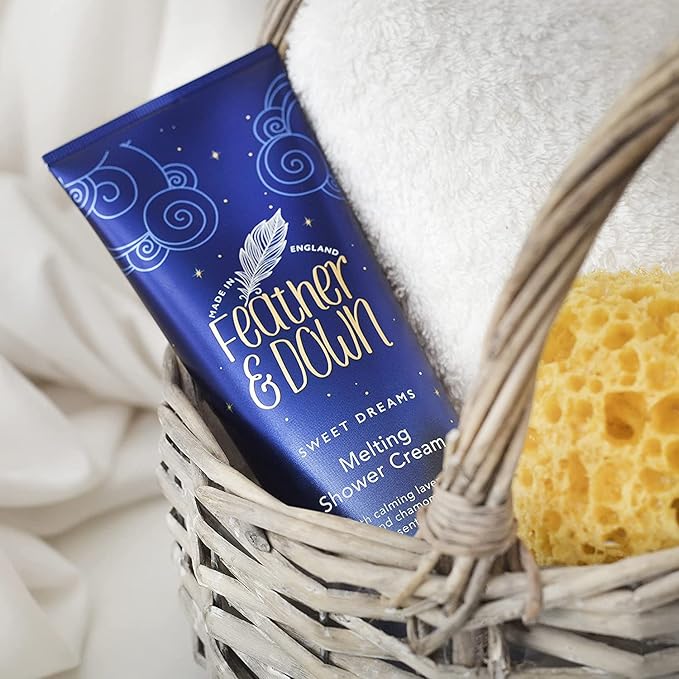 Feather & Down Sweet Dream Sleep Essentials Gift Set: 50ml Pillow Spray, 50ml Melting Shower Cream, 16g All-Purpose Sleep Balm & 50ml Sleep Butter, Vegan & Cruelty Free