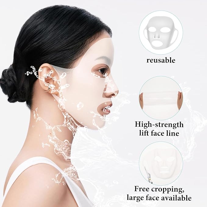 5 Sheets Silicone Face Mask Cover Reusable Moisturizing 3D Facial Mask Holder Prevent Evaporation Falling Transparent Skincare Beauty Ear-Hook Loops Cryo Rubber Face Mask Spa Tool (Transparent)