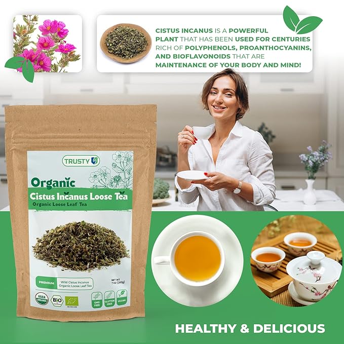 TRUSTY Cistus Loose Tea 7oz (200g) – Premium Wild Incanus Organic Leaf – Herbal Tea Loose Leaf for Immune System Boost and Gut Support – Nutrient-Rich Rockrose