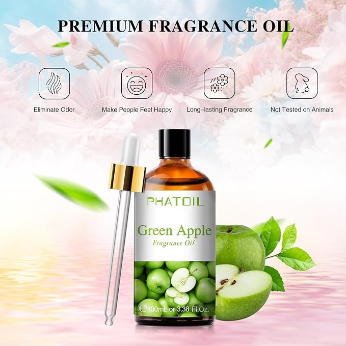 3.38FL.OZ Green Apple Fragrance Oils for Aromatherapy, Essential Oils for Diffusers for Home, Perfect for Diffuser, Yoga, DIY Candle and Soap Making - 100ml
