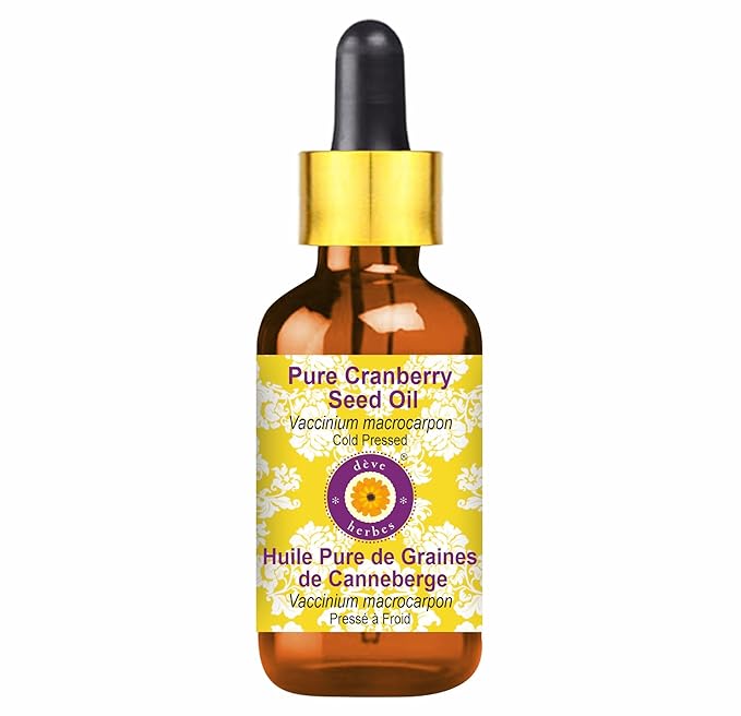Deve Herbes Pure Cranberry Seed Oil (Vaccinium macrocarpon) with Glass Dropper Cold Pressed 50ml (1.69 oz)