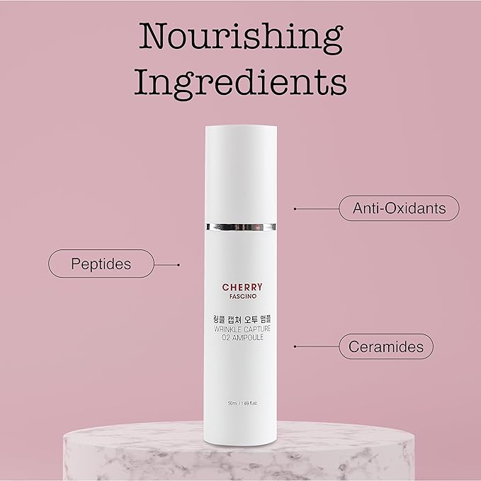 Cherry Fascino Wrinkle Capture O2 Ampoule - 1.7 oz. Anti-Aging Moisturizing Skin Care with Hyaluronic Acid and Ceramides for Dry, Dull Skin - Korean Skin Care Products for Daily Use