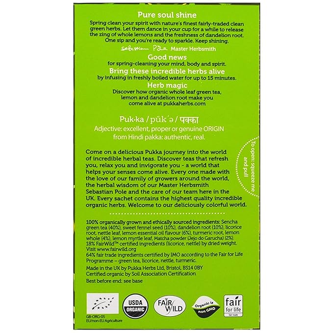 Pukka Organic Herbal Tea Clean Matcha Green 20 Tea Bags