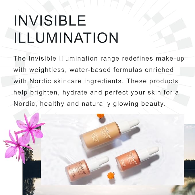 Lumene Invisible Illumination Instant Beauty Glow Serum - Sheer-Coverage Face Makeup + Brightening Serum - Infused with Nordic Algae and Vitamin E for Instant Radiance - Universal Deep (30ml)