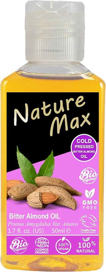 (1Pack = 1.7 oz / 50 ml) Nature Max Bitter Almond Oil Natural Undiluted Pure for Hair Skin Care Skincare Facial Body & Cold Pressed Premium زيت اللوز المر