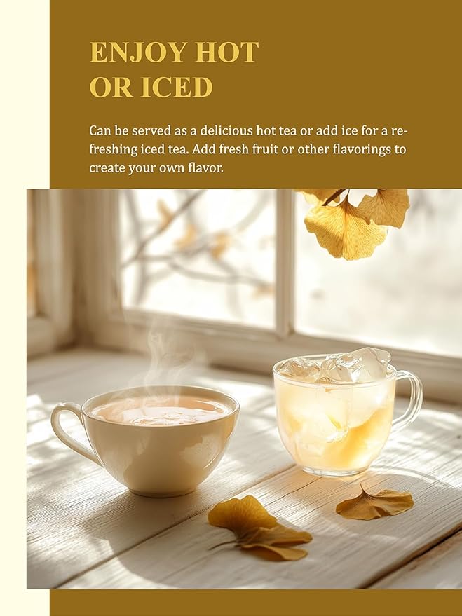 GLDNT Organic Ginkgo Biloba Tea, Dried Ginkgo Biloba Leaves, Mild & Smooth Flavor, Caffeine Free, 100 Count