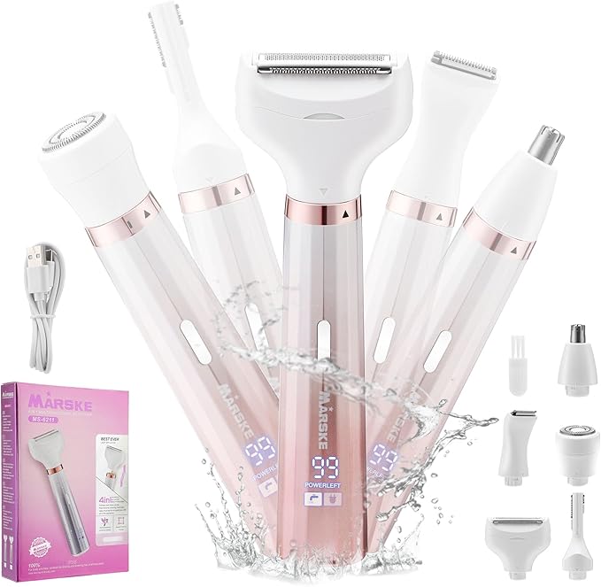 Electric Razors for Women, 5 in 1 Bikini Trimmer for Women, Wet/Dry Electric Shaver, Painless Womens Razor Shavers, Facial Hair Removal for Face Nose Eyebrow Arms Armpit Legs Pubic Area