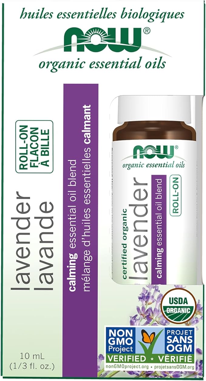 NOW Foods Essential Oils, Lavender Roll-On, Certified Organic, Calming Blend, Steam Distilled, Topical Aromatherapy, 10-mL