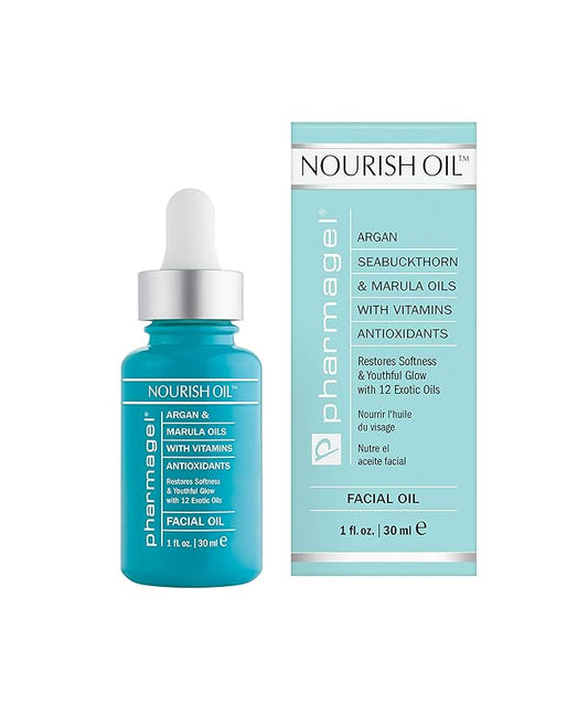 Pharmagel Nourish Facial Oil | Anti Aging Face Oil with 12 Exotic Oils including Avocado and Rosemary Seed | Dry Skin Relief | 1.0 fl. oz.