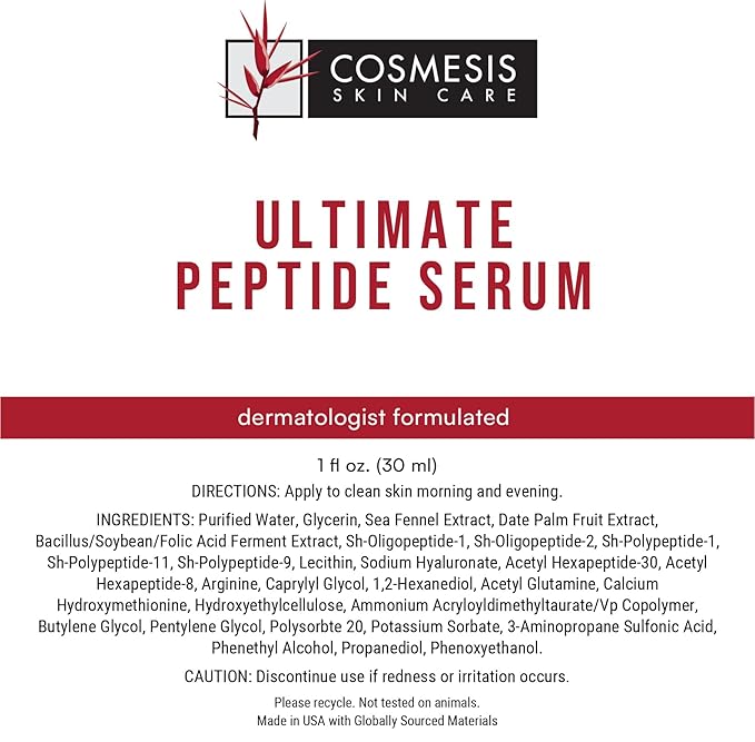 Ultimate Peptide Serum: Reduce Wrinkles & Renew Skin with Sea Fennel & Date Palm Extracts, Clinically Proven Growth Factors - Cosmesis