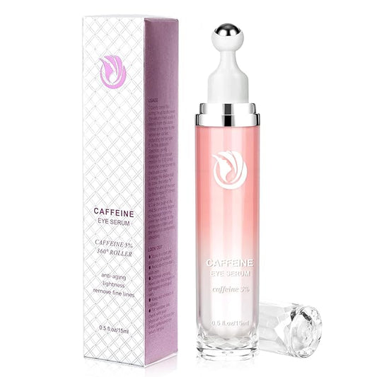 5% Caffeine Eye Serum, Cream with 360°Massage Ball for Puffiness, Fine Lines and Wrinkles, 0.5 fl.oz Under Eye Roller Cream, Efficient in Firming Eyelids