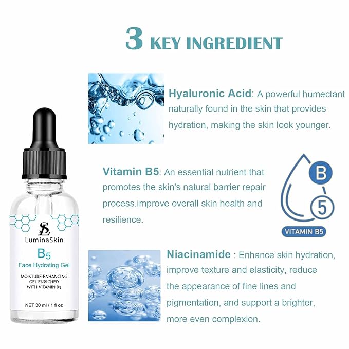 Hydrating Vitamin B5 Gel Skin Moisture-Enhancing Gel, Hyalu B5 Pure Hyaluronic Acid Serum for Face, with Vitamin B5, Anti-Aging Serum for Fine Lines and Wrinkles 30 ml