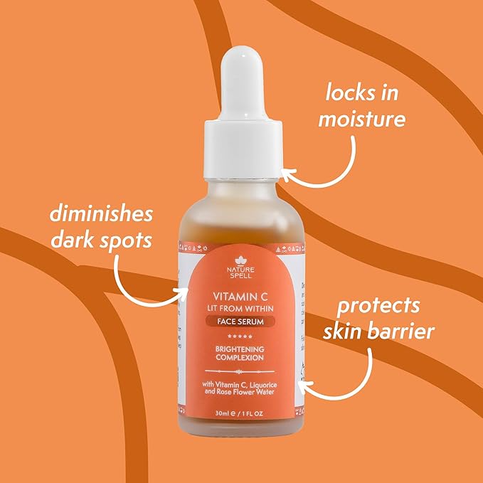Nature Spell Pure Vitamin C Face Serum 1 Fl Oz - Brightens Skin - Minimise Enlarged Pores – Dark Spot Corrector – Anti Aging Serum for Face - Suitable for All Skin Types - 100% Vegan - Made In The UK
