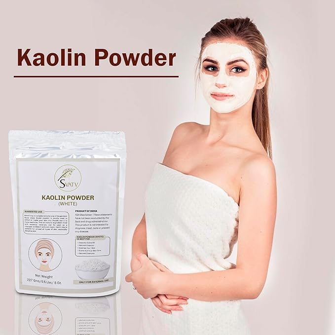 SVATV Kaolin White Clay Natural For Face Mask Bath Bomb Clay, Diy Spa Mud Mask For Soap Making 227g, Half Pound